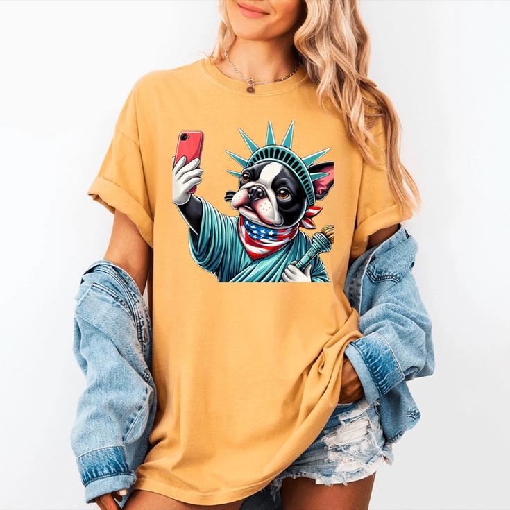 Boston Terrier Selfie Statue Of Liberty 4th Of July American Women's Comfort Colors T-Shirt