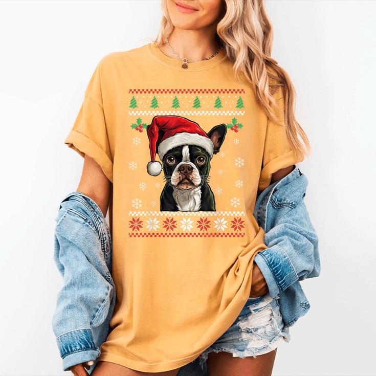 Boston Terrier Ugly Christmas Sweater Xmas For Adults Kids Women's Comfort Colors T-Shirt