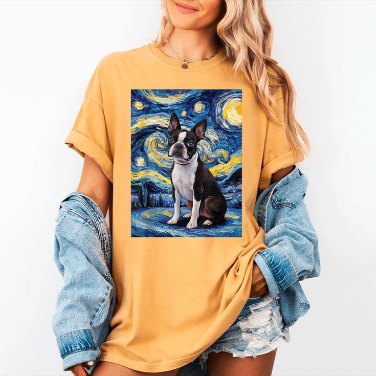 Boston Terrier Van Gogh Starry Night Women's Comfort Colors T-Shirt