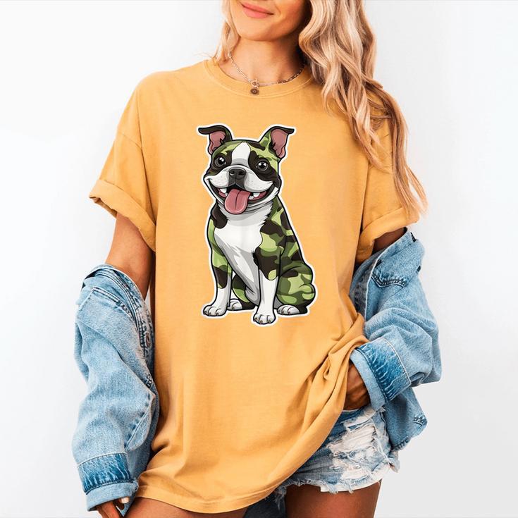 Camo Boston Terrier Pet Owner Camouflage Dog Lover Women's Comfort Colors T-Shirt