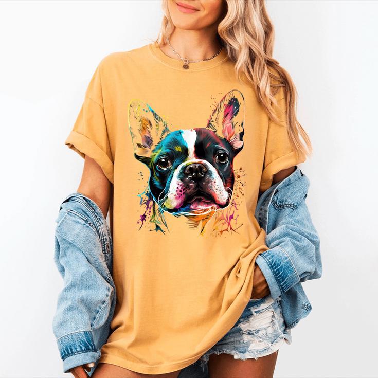 Cute Boston Terrier Puppy Dog Art Lover Unique Painting For Men Women Kids Women's Comfort Colors T-Shirt