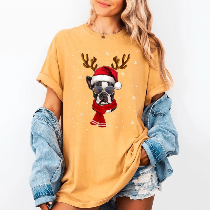 Family Matching Reindeer Xmas Boston Terrier Christmas Women's Comfort Colors T-Shirt