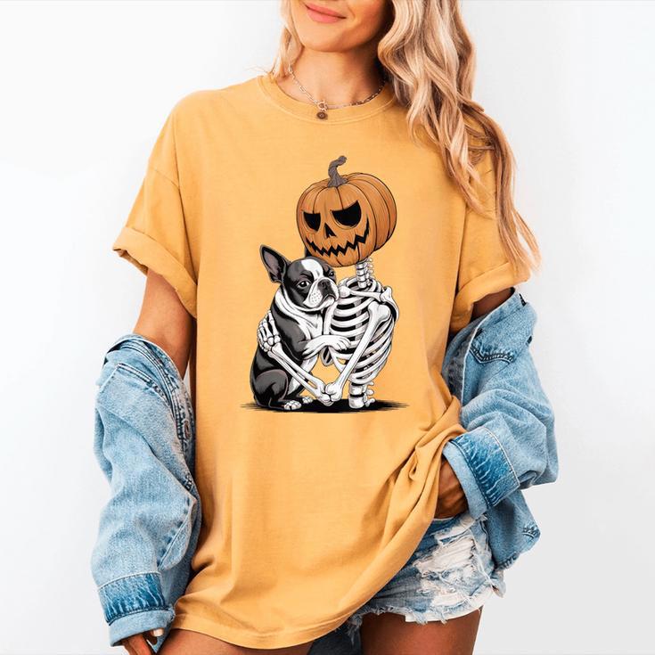 Halloween Skeleton Boston Terrier Women's Comfort Colors T-Shirt