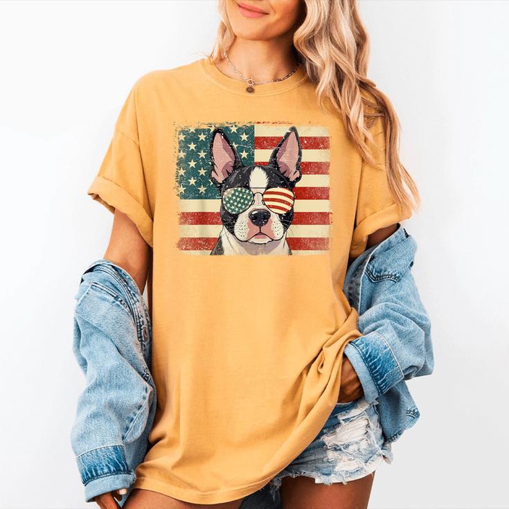 Patriotic Boston Terrier Dog Lover USA Flag 4th Of July For Men Women Kids Women's Comfort Colors T-Shirt
