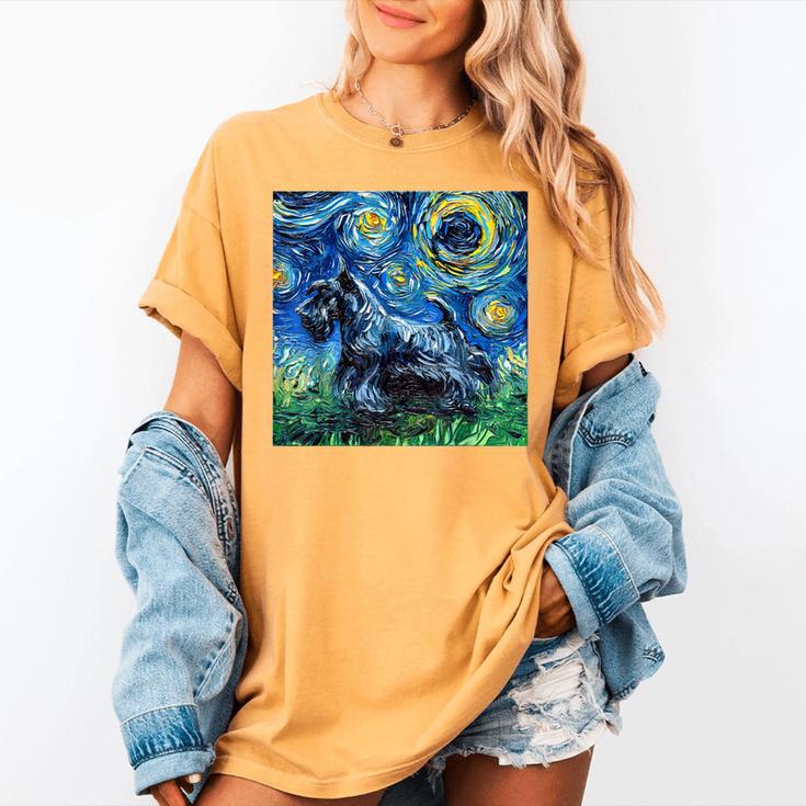 Scottish Terrier Starry Night Scotty Dog Art By Aja Women's Comfort Colors T-Shirt