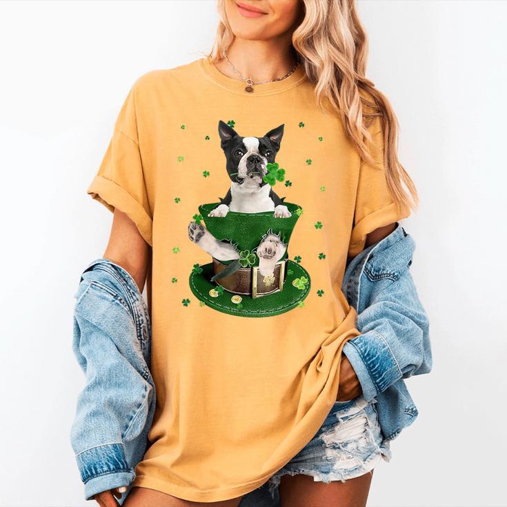 St Patrick's Day Leprechaun Boston Terrier Dog Shamrock For Men Women Kids Women's Comfort Colors T-Shirt