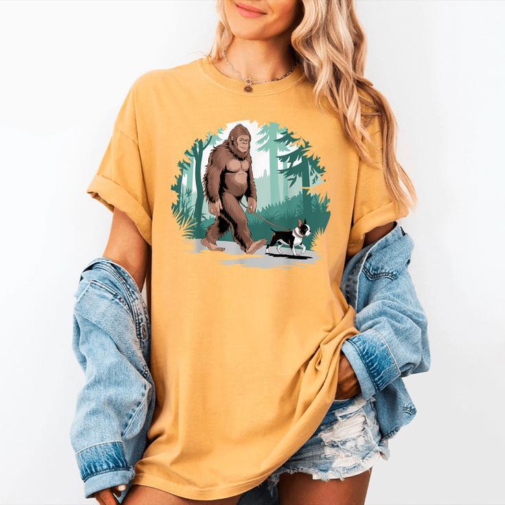 Whimsical Forest Adventures Sasquatch Bigfoot Walking Boston Terrier Dog Lovers Women's Comfort Colors T-Shirt