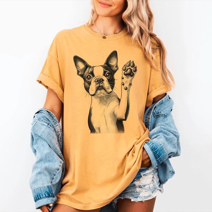 Boston Terrier Dog Raising Paw Idea Men Women Women's Comfort Colors T-Shirt