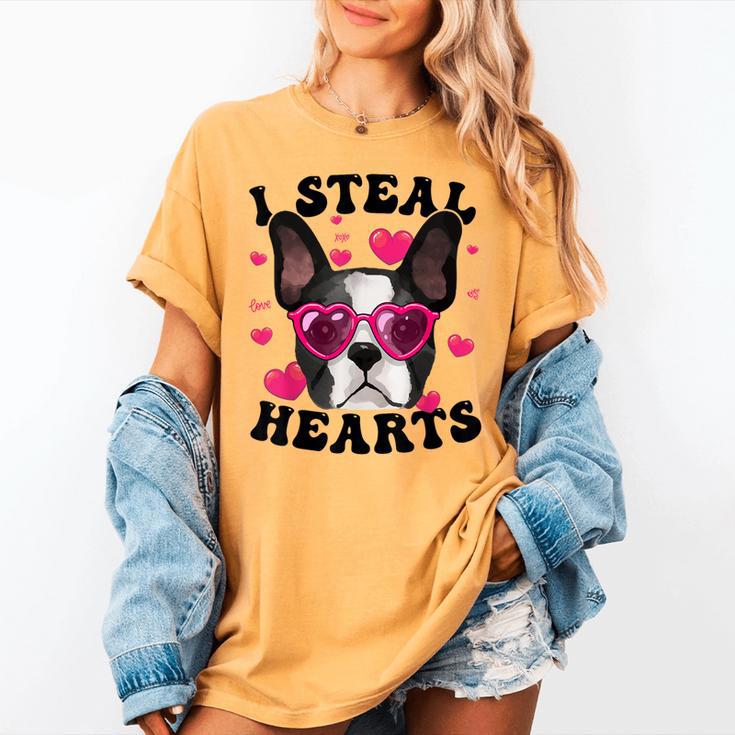 Boston Terrier Heart Glasses Girls Bostie Valentines Day Women's Comfort Colors T-Shirt