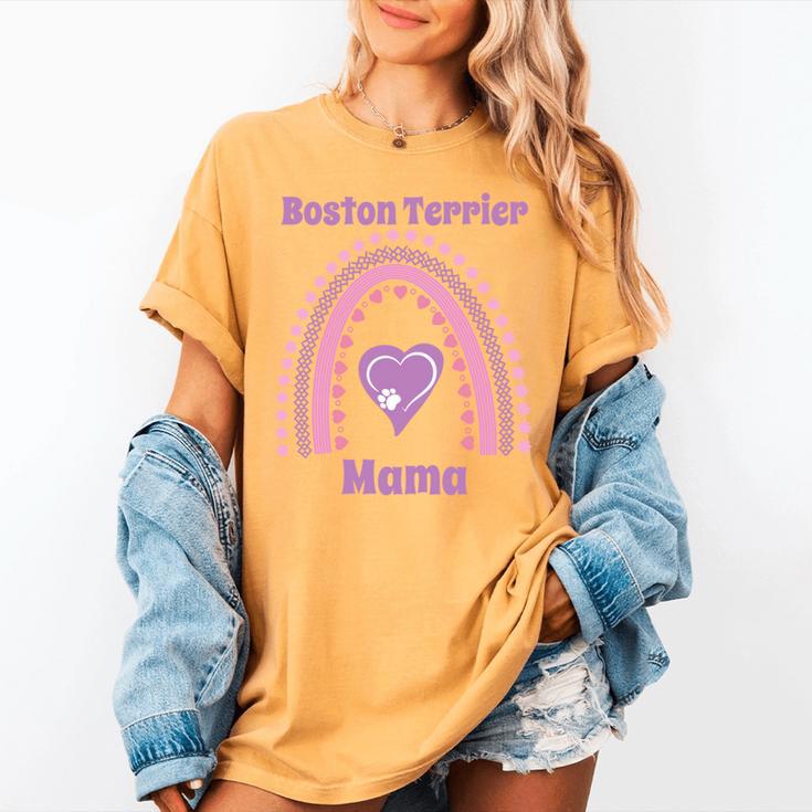 Boston Terrier Mama Cute Rainbow Paw Heart Shape Women's Comfort Colors T-Shirt