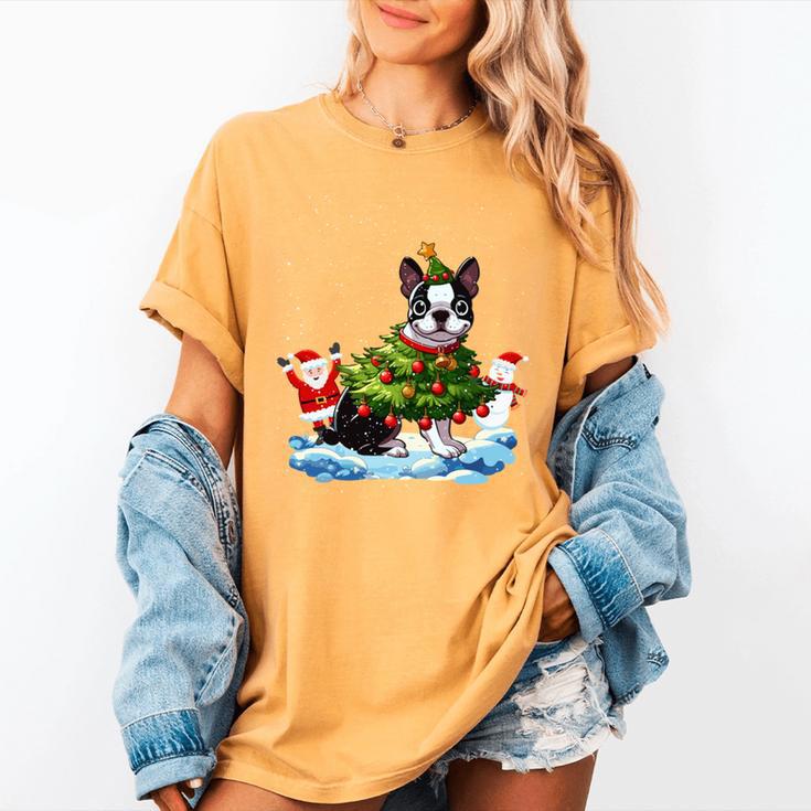 Boston Terrier Merry Christmas Tree Lights Dog X-Mas Dogs Women's Comfort Colors T-Shirt