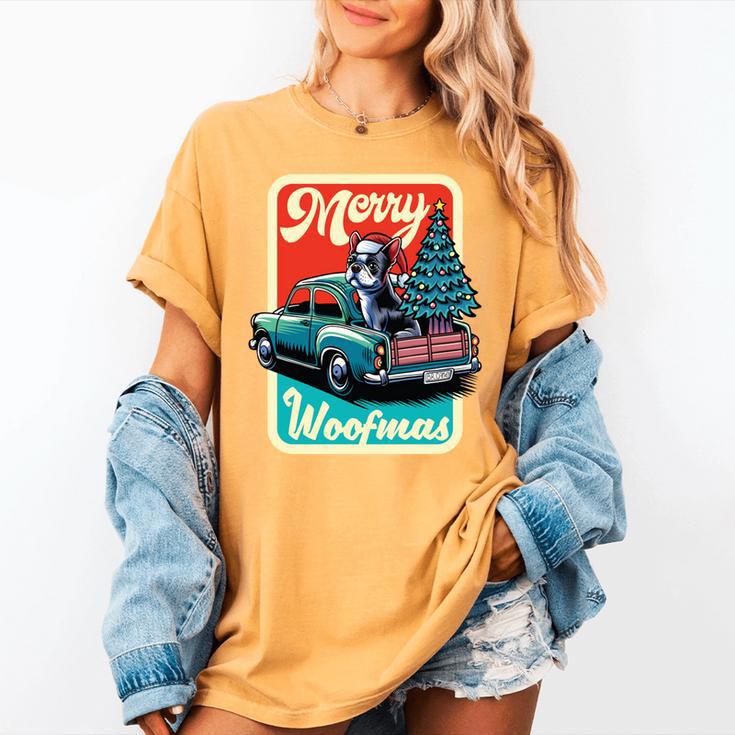 Boston Terrier Merry Christmas Tree Truck Santa Dog X-Mas Women's Comfort Colors T-Shirt