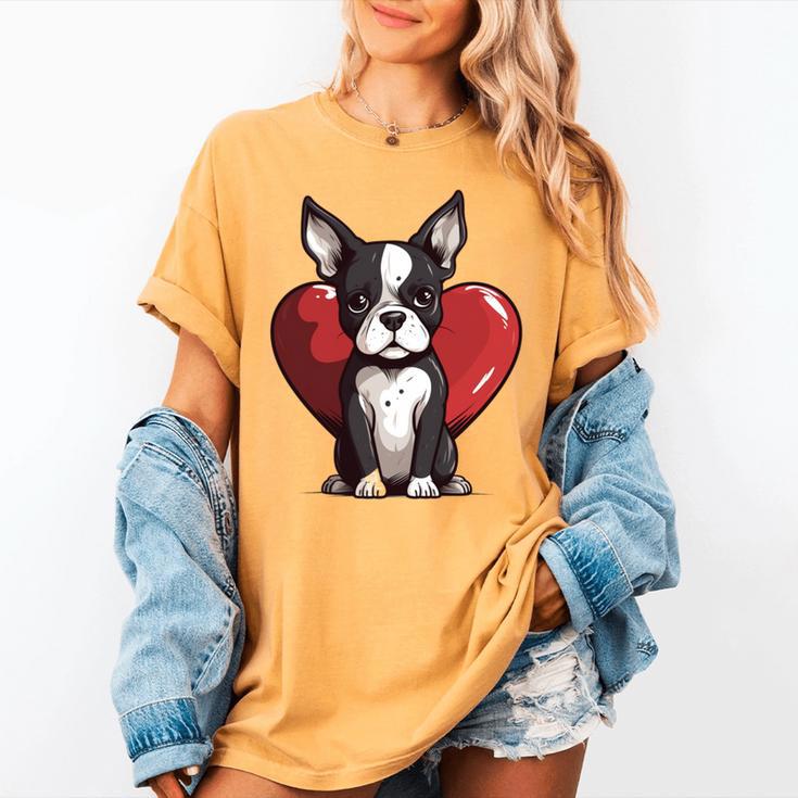Boston Terrier Mom Dad Bostie Dog Lover Valentines Day Women's Comfort Colors T-Shirt
