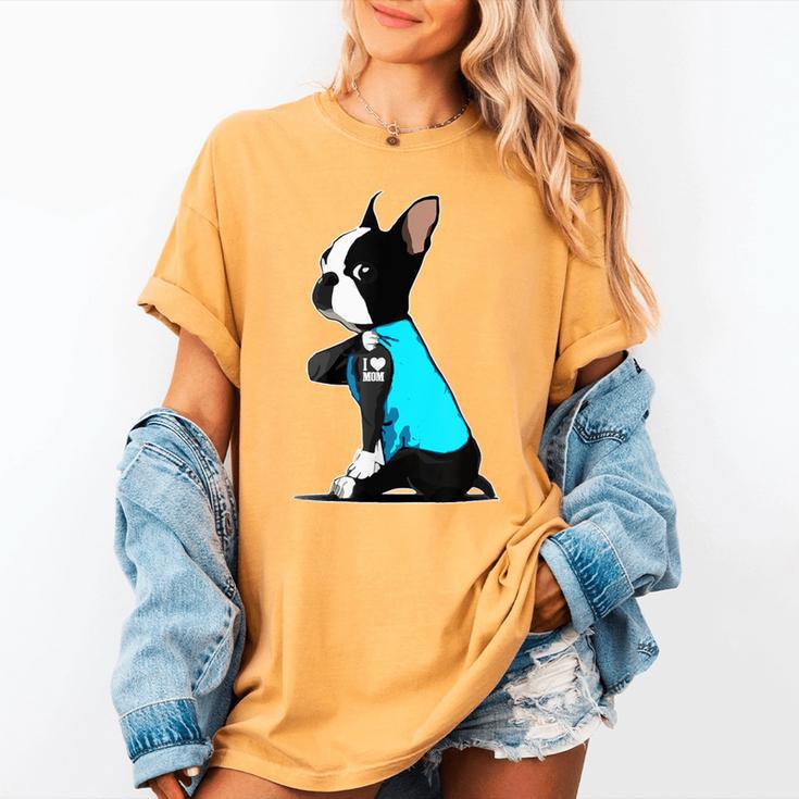 Boston Terrier Tattoos I Love Mom Women's Comfort Colors T-Shirt