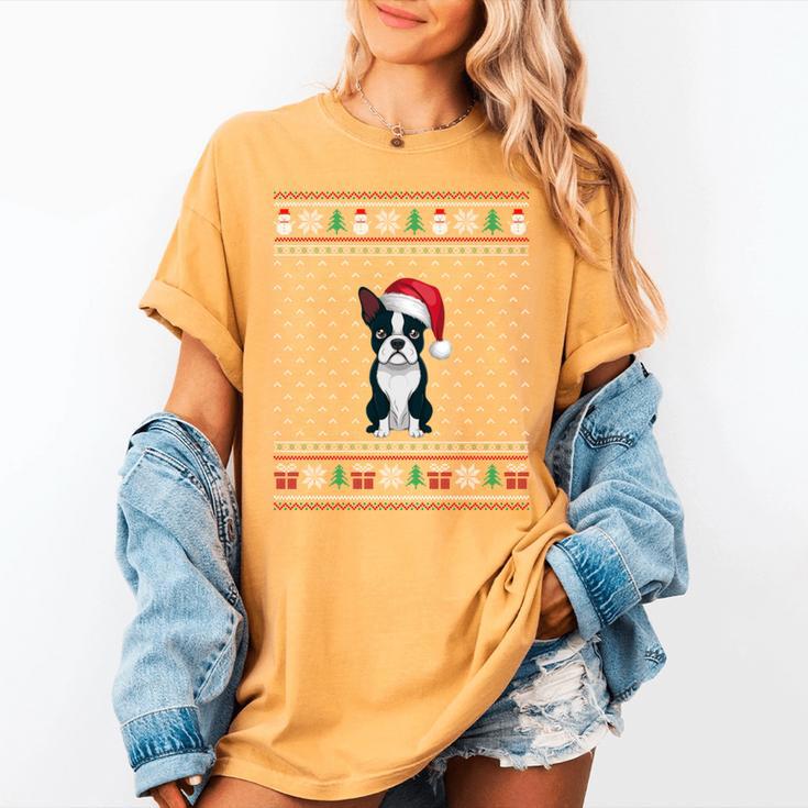 Boston Terrier Wearing Santa Hat Ugly Xmas Dog Lovers Women's Comfort Colors T-Shirt