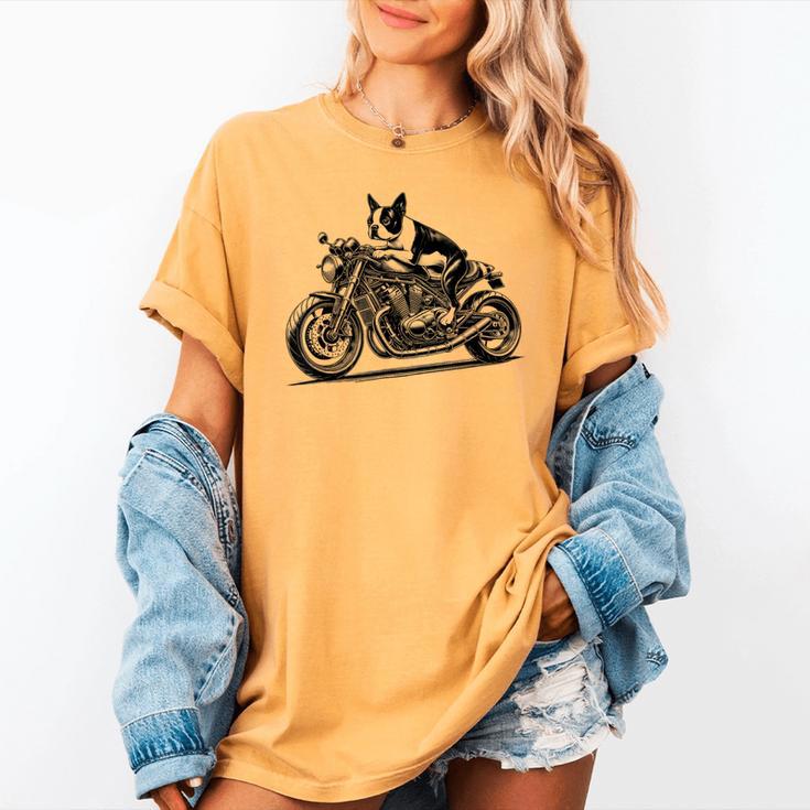 Cool Boston Terrier Riding a Motorcycle Biker Dog Lover For Men Women Kids Women's Comfort Colors T-Shirt