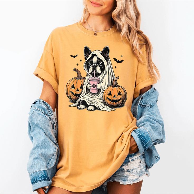 Halloween Boston Terrier Ghost Women's Comfort Colors T-Shirt