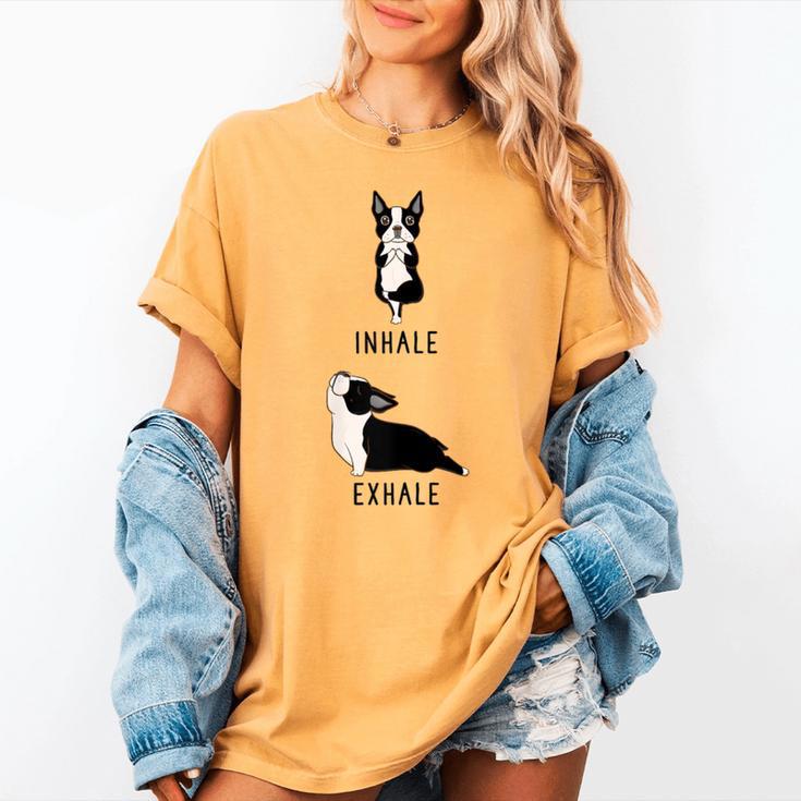 Inhale Exhale Yoga Boston Terrier Tshirt Women's Comfort Colors T-Shirt