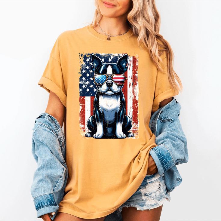 Vintage Boston Terrier Dog American USA US Flag Pets Lovers Women's Comfort Colors T-Shirt
