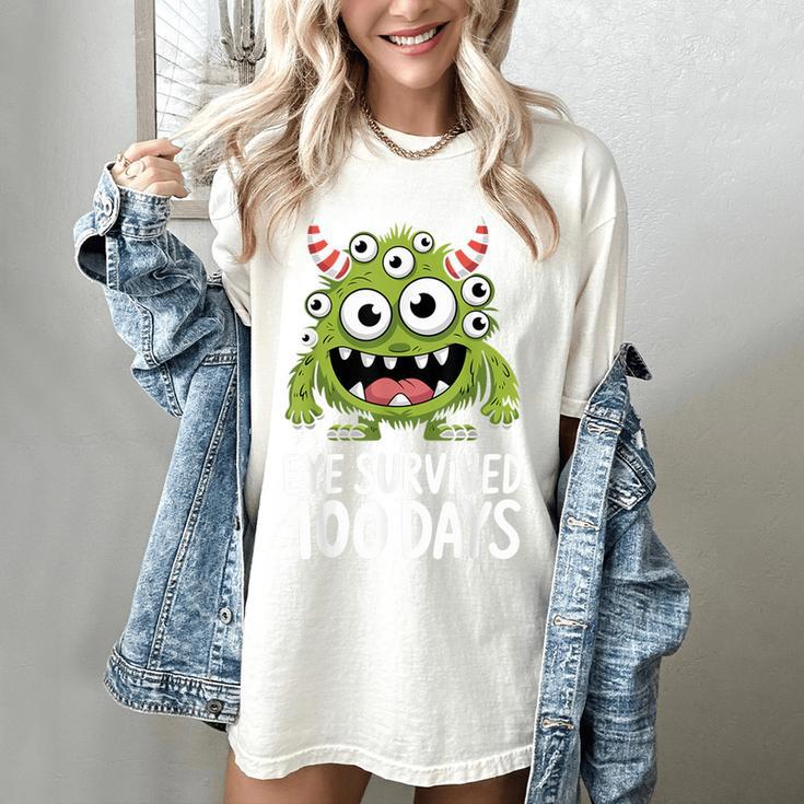 Eye Survived 100 Days Of School Monster Lover Teacher Kids Women's Comfort Colors T-Shirt