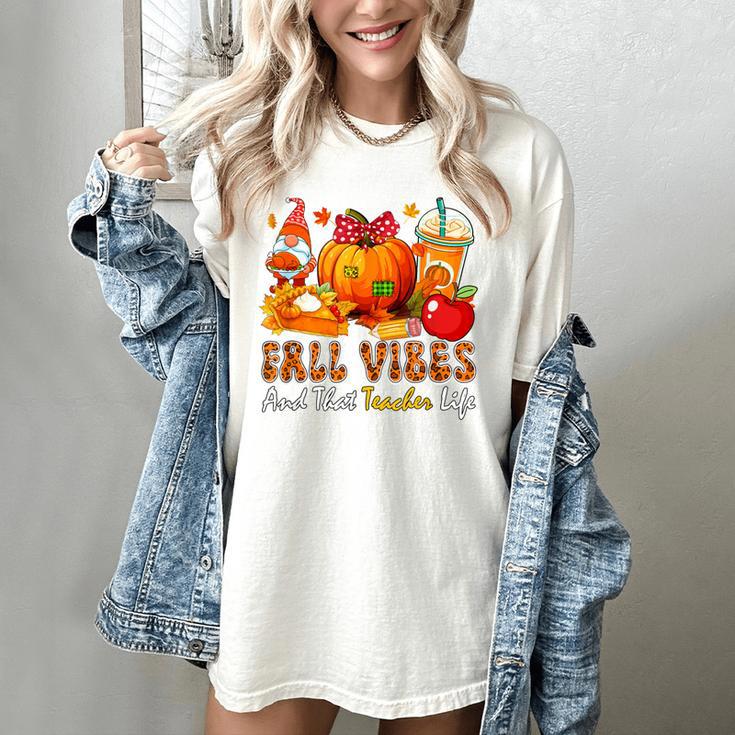 Fall Vibes Costume Teacher Thanksgiving Leopard Gnome Women's Comfort Colors T-Shirt