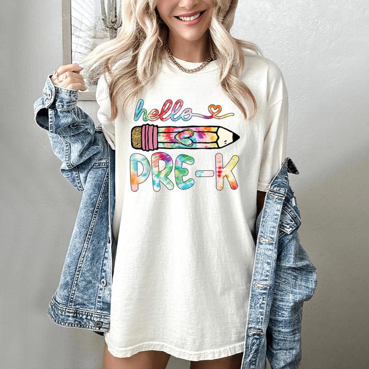 Hello Pre-K Pencil Teacher Student Tie Dye Women's Comfort Colors T-Shirt