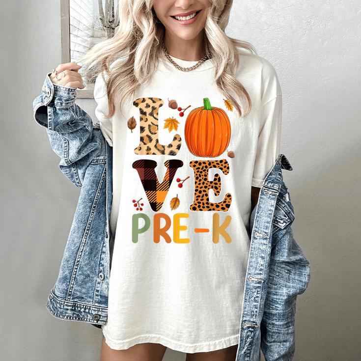 Love Pre-k Teacher Shirts Autumn Fall Pumpkin Fall Leopard Women's Comfort Colors T-Shirt