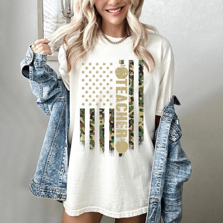 Patriotic Teacher American Flag Camouflage 4th Of July Camo Women's Comfort Colors T-Shirt