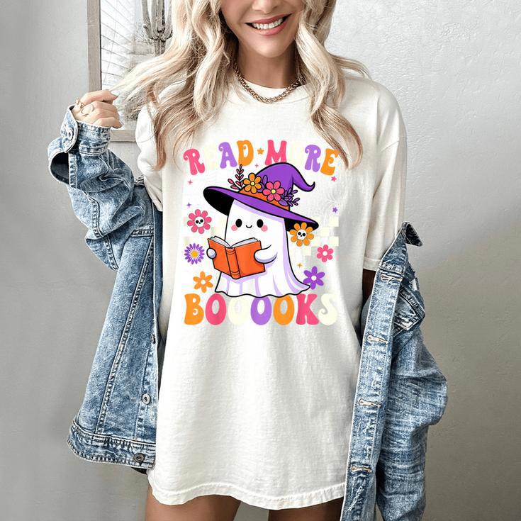 Read More Books Ghost Reading Book Teacher Halloween Women's Comfort Colors T-Shirt