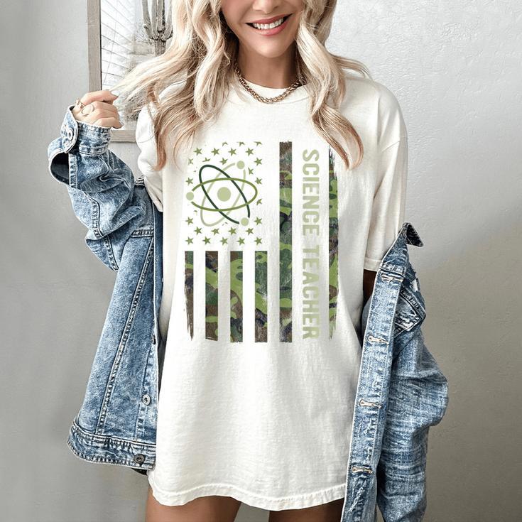 Science Teacher Camo American Flag Back To School Women's Comfort Colors T-Shirt