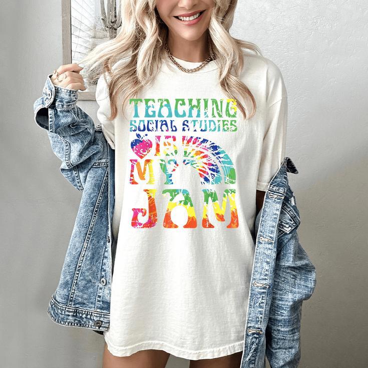 Tie Dye Teaching Social Studies Is My Jam Sunglasses Teacher Women's Comfort Colors T-Shirt