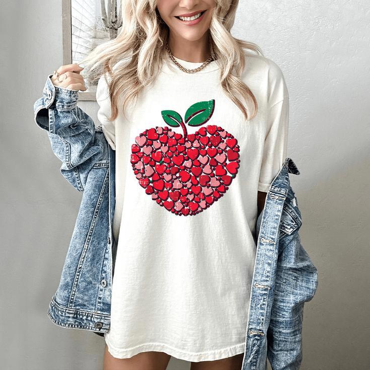 Valentines Day Teacher Hearts Apple Love Teach Women Men Women's Comfort Colors T-Shirt