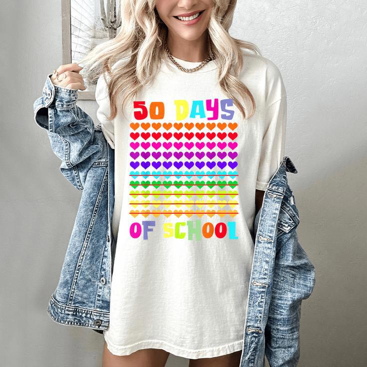50 Days Of School Hearts Teacher Happy 50th Day Of School Women's Comfort Colors T-Shirt