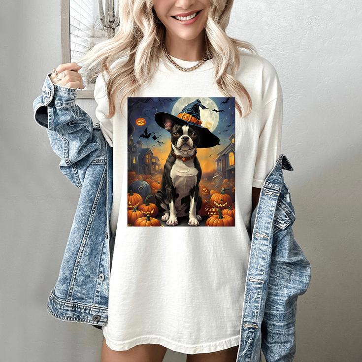Aesthetic Halloween Boston Terrier Dog Witch Pumpkin For Men Women Kids Women's Comfort Colors T-Shirt