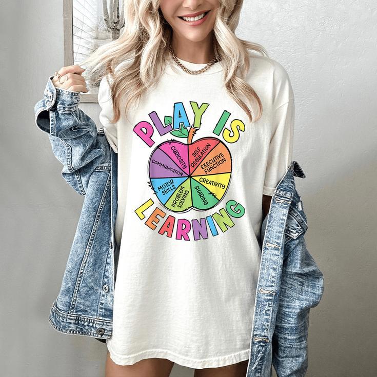 Apple Retro Play Is Learning Kindergarten Teacher Daycare Women's Comfort Colors T-Shirt