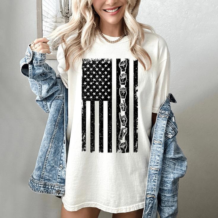 ASL Flag Sign Language Deaf ASL Teacher For Men Women Women's Comfort Colors T-Shirt ASL Flag Sign Language Deaf ASL Teacher For Men Women Women's Comfort Colors T-Shirt