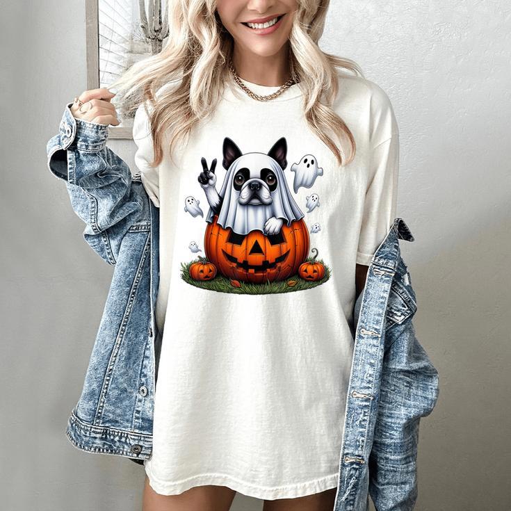 Boston Terrier Ghost Boo Halloween Kids Women's Comfort Colors T-Shirt