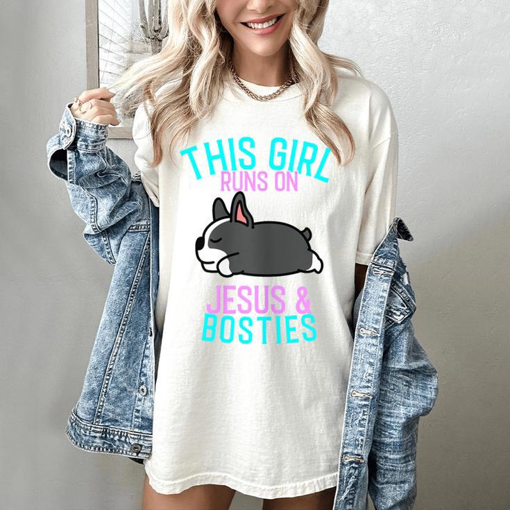 Boston Terrier This Girl Runs On Jesus And Boston Terriers Women's Comfort Colors T-Shirt