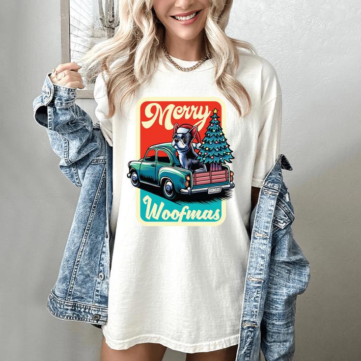 Boston Terrier Merry Christmas Tree Truck Santa Dog X-Mas Women's Comfort Colors T-Shirt