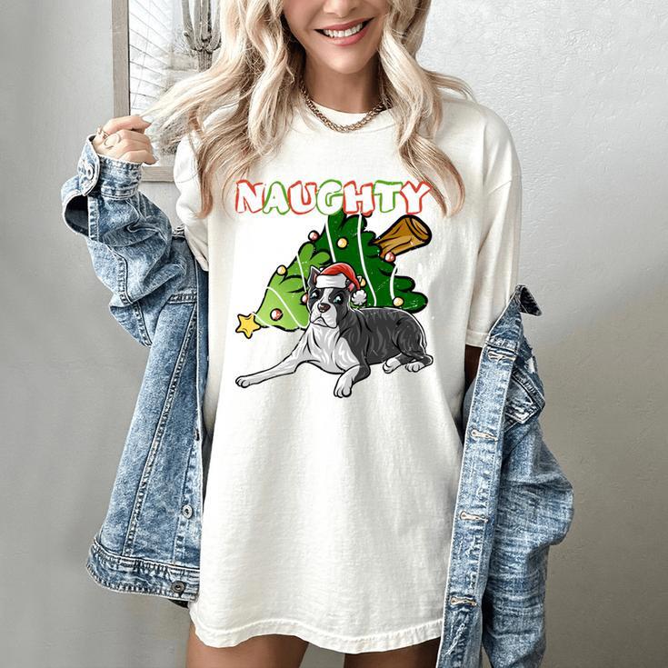 Boston Terrier Santa Claus Hat Merry Christmas Dog X-Mas Women's Comfort Colors T-Shirt