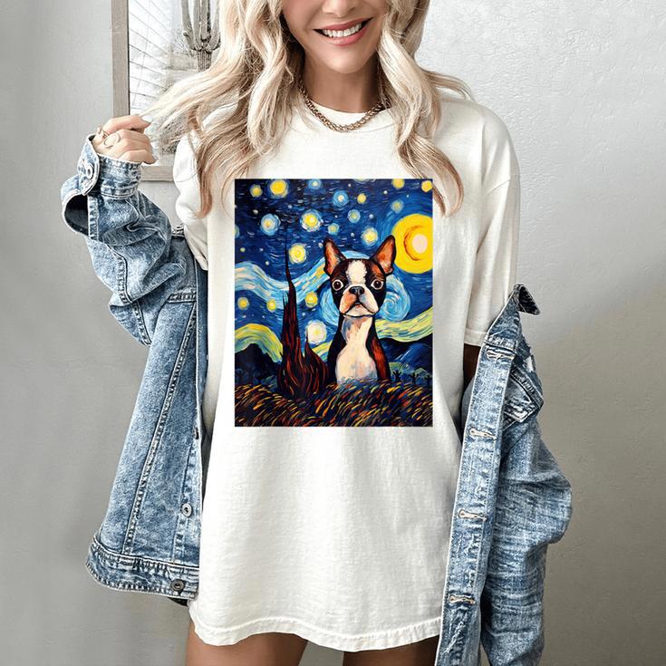 Boston Terrier Starry Night Van Gogh Art Women's Comfort Colors T-Shirt