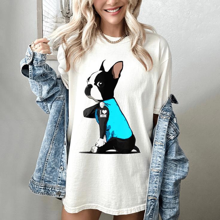 Boston Terrier Tattoos I Love Mom Women's Comfort Colors T-Shirt