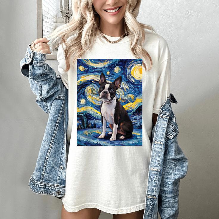 Boston Terrier Van Gogh Starry Night Women's Comfort Colors T-Shirt