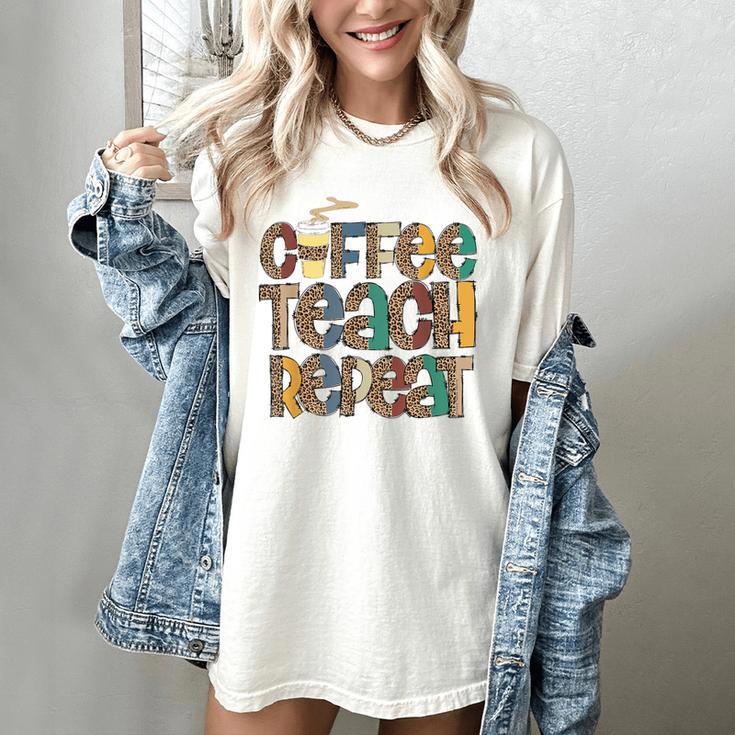 Coffee Teach Repeat Leopard Print Back To School Teachers Women's Comfort Colors T-Shirt