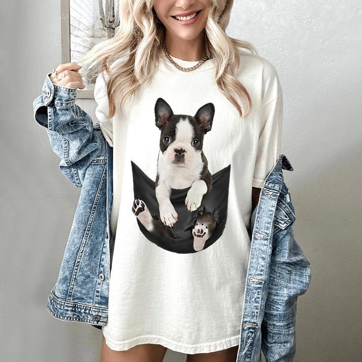 Dog Lovers Boston Terrier In Pocket Dog Face For Men Women Kids Women's Comfort Colors T-Shirt