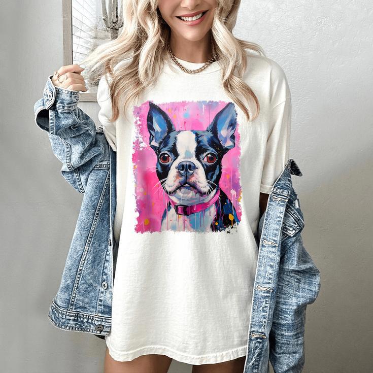 Dog Pink Boston Terrier Women's Comfort Colors T-Shirt