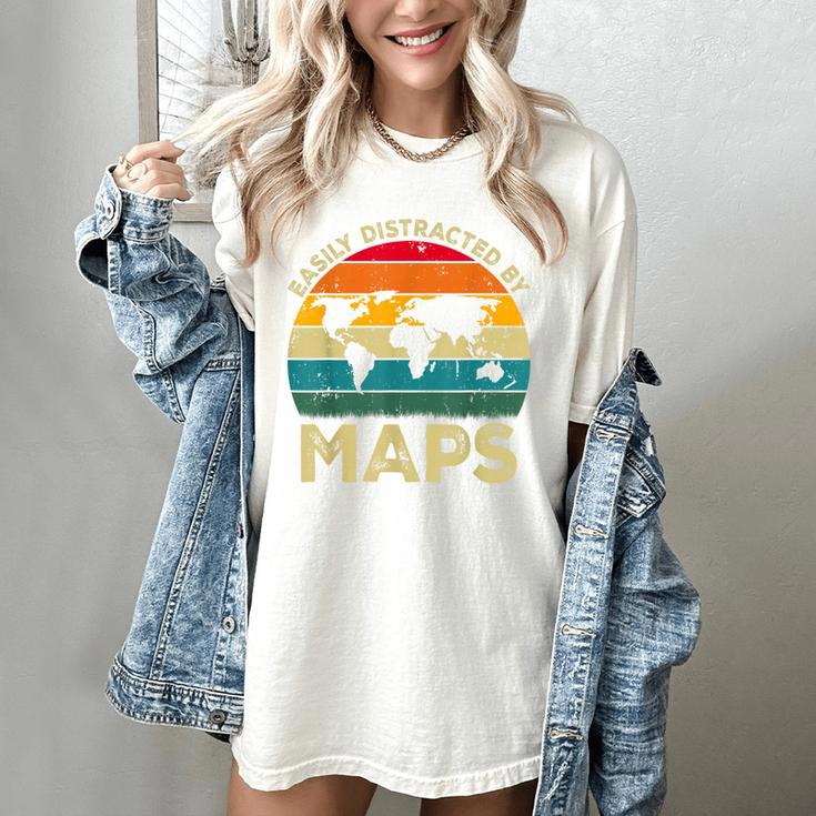 Easily Distracted By Maps Geography Teacher Women's Comfort Colors T-Shirt Easily Distracted By Maps Geography Teacher Women's Comfort Colors T-Shirt