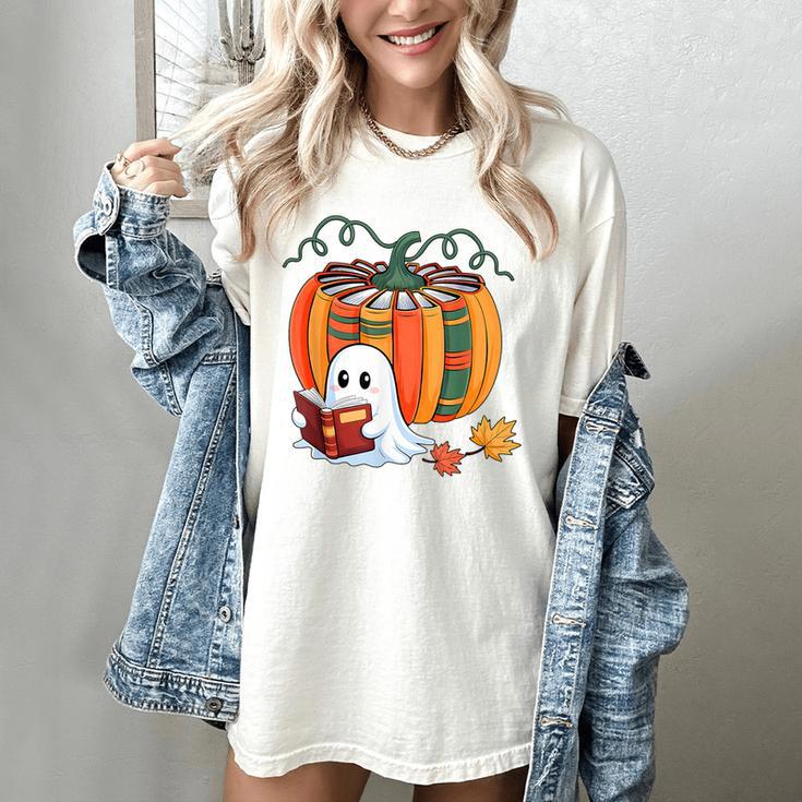 Fall Book Pumpkin Books Ghost Reading Halloween Teacher Women's Comfort Colors T-Shirt Fall Book Pumpkin Books Ghost Reading Halloween Teacher Women's Comfort Colors T-Shirt