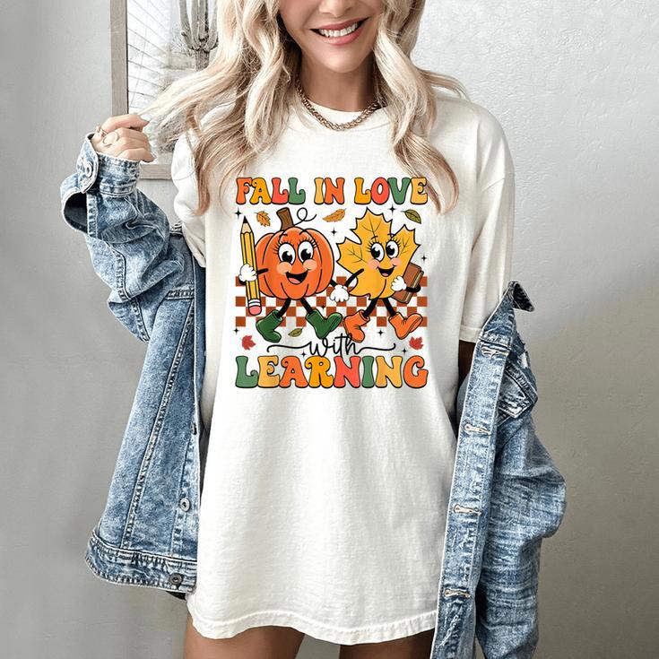 Fall In Love With Learning Thanksgiving Teacher Student Women's Comfort Colors T-Shirt Fall In Love With Learning Thanksgiving Teacher Student Women's Comfort Colors T-Shirt