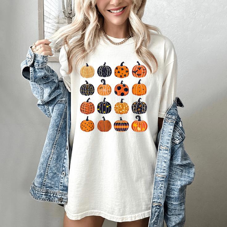 Folk Art Pumpkins Teacher Nurses Admin Witch Halloween Cute Women's Comfort Colors T-Shirt Folk Art Pumpkins Teacher Nurses Admin Witch Halloween Cute Women's Comfort Colors T-Shirt